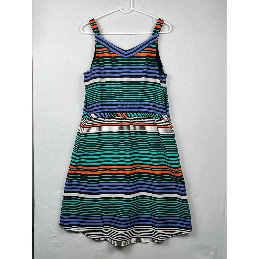 Merona Striped Sleeveless V-Neck High-Low Dress Womens Multicolor Lined